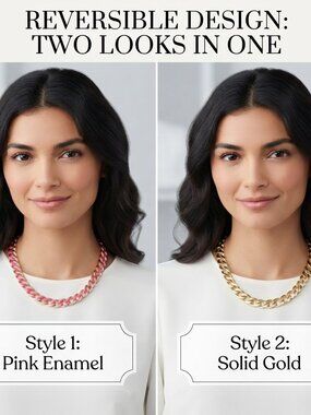 Bijou Reversible Gold Link Chain Necklace with Pink Enamel